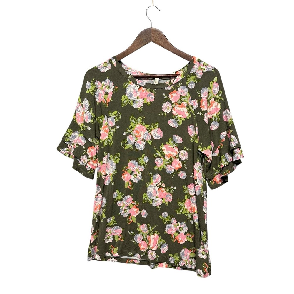 Matilda Jane Let's Go Together Top Womens Size S‎ Floral Stretch Ruffled Sleeves